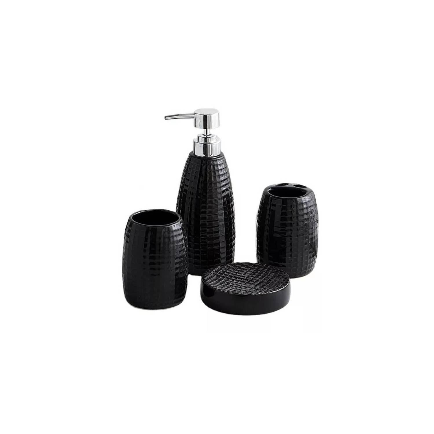 Set De Baño 4 Piezas Portacepillos Pasta Jaboneras & Vaso Negro-1