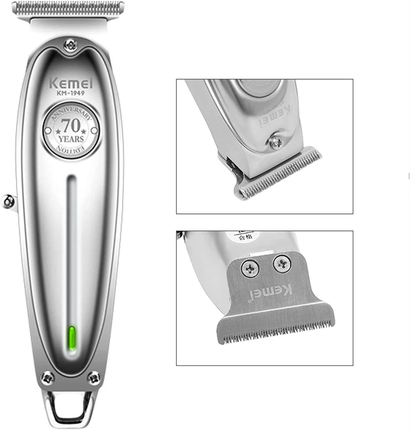 Maquina Afeitadora Profesional Inalambrica Kemei 1949 Trimmer Plateado-6