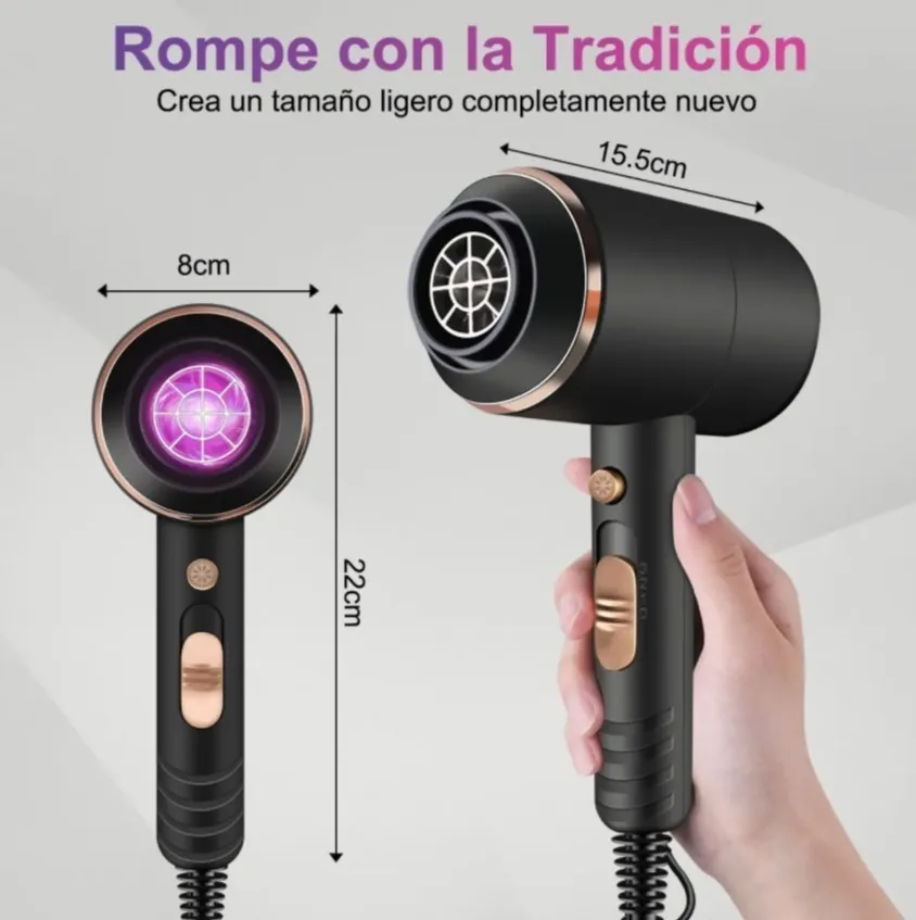 Secador Soplador Pelo Electrico Control Calor Peluqueria Negro-3