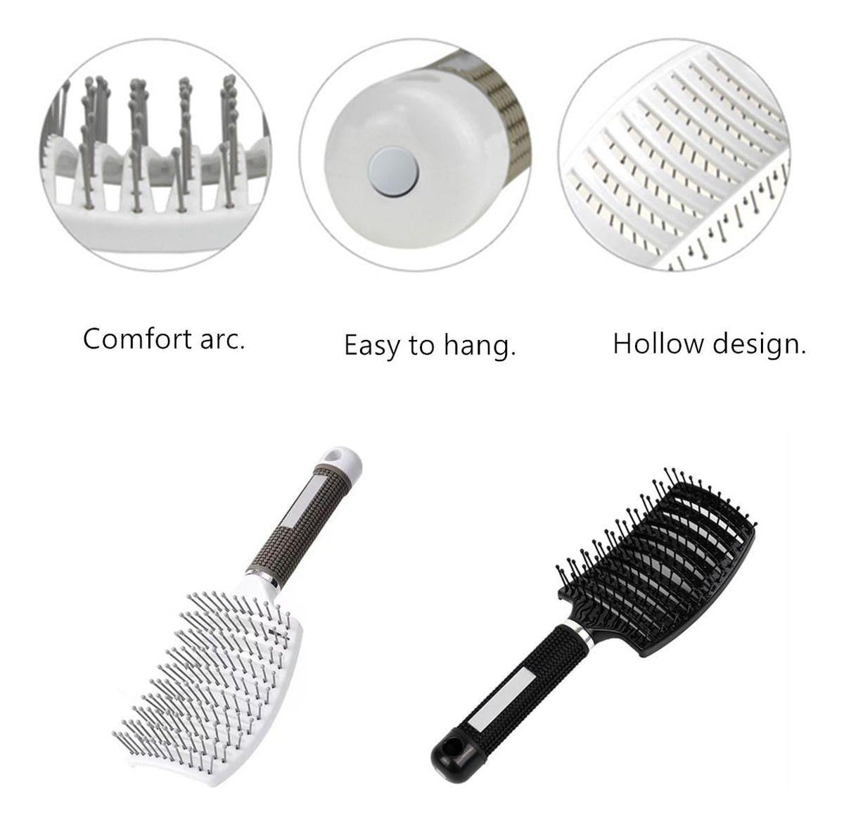 Cepillo De Cabello Curvo Desenredante Peluqueria Antiencres Blanco-3