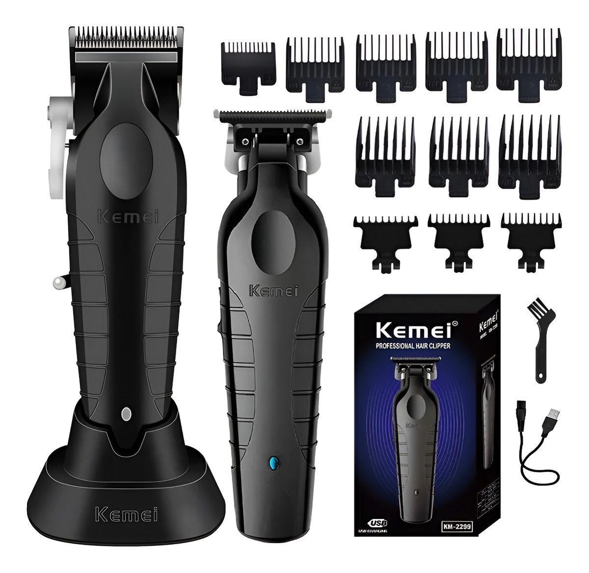 Pack Incicial 2 Maquinas Afeitadora Kemei 2296 + Kemei 2299 Negro-0