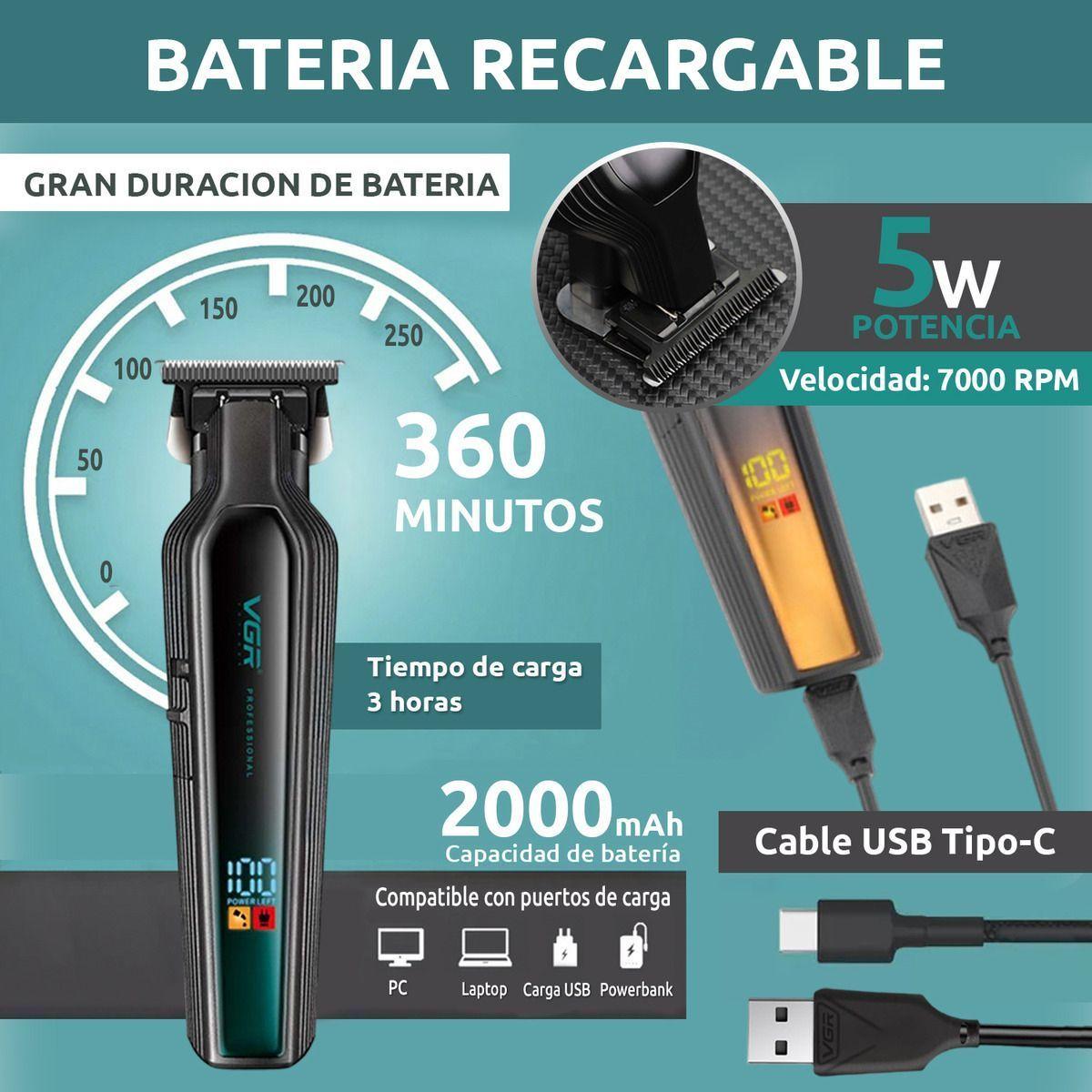 Maquina Trimmer Corta Pelo Vgr Inalámbrica Profesional V930-2