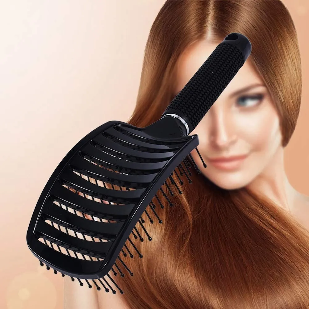 Cepillo De Cabello Curvo Desenredante Peluqueria Antiencres Negro-1