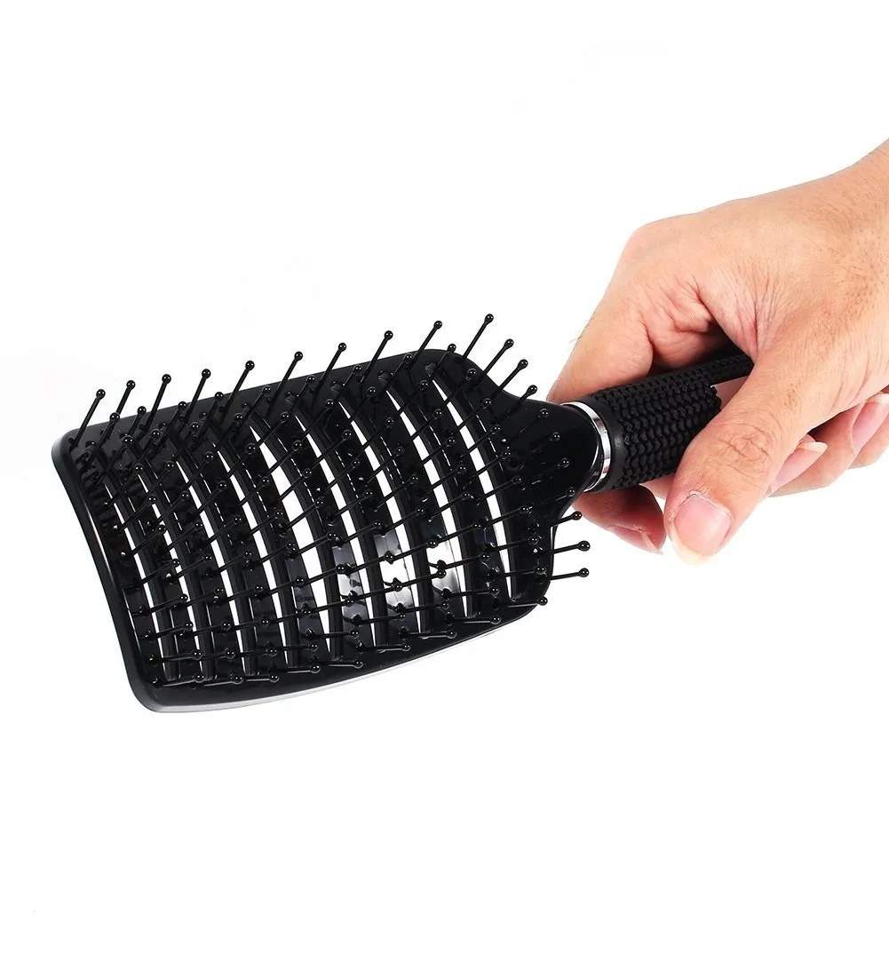 Cepillo De Cabello Curvo Desenredante Peluqueria Antiencres Negro-2
