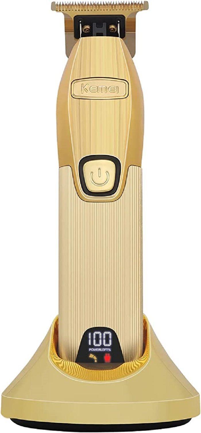 Maquina Trimmer Afeitadora Patillera Kemei I32S Con Base De Carga Dorado-5