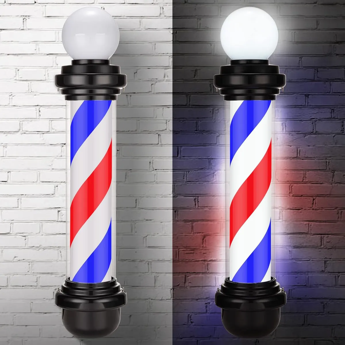 Letrero Poste De Barberia Y Peluqueria Con Luz Giratoria Clasico Con Negro-2