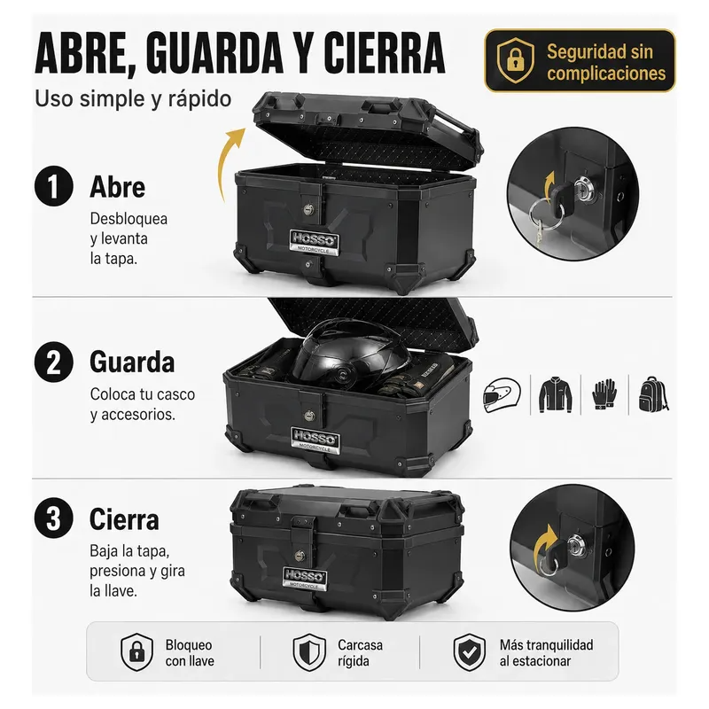 Maleta De Moto 58l Top Case Abs Bloqueo Seguridad-8