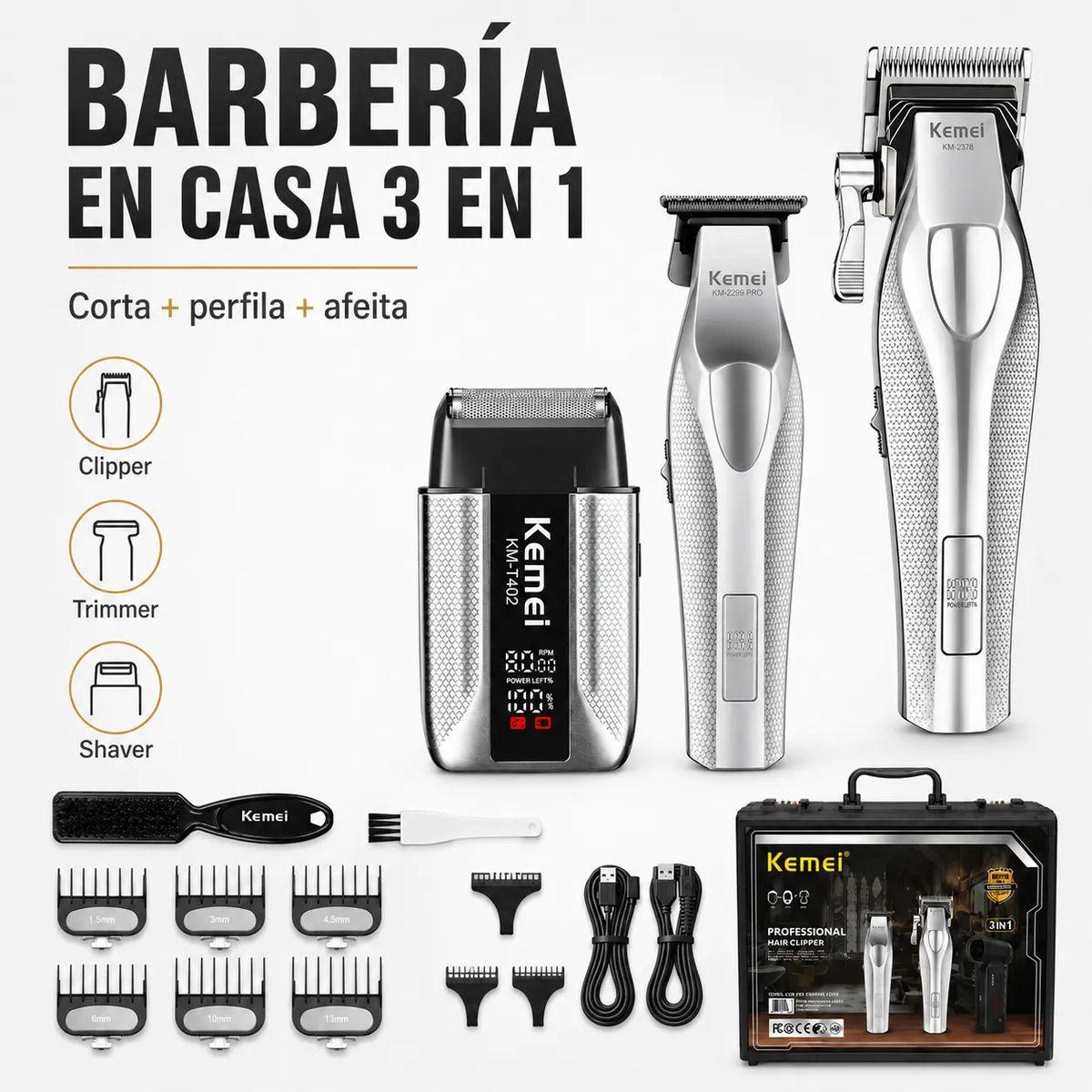 Máquina Cortar Pelo Kemei Kit Barbería 3 En 1 Hoja Dlc Km 4-3
