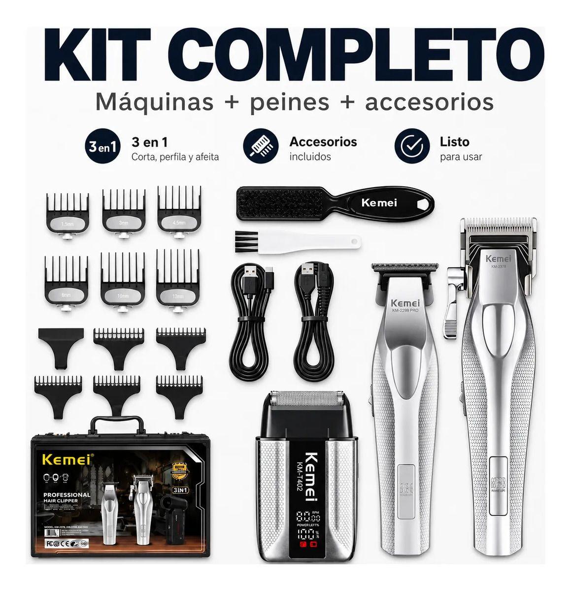 Máquina Cortar Pelo Kemei Kit Barbería 3 En 1 Hoja Dlc Km 4-4