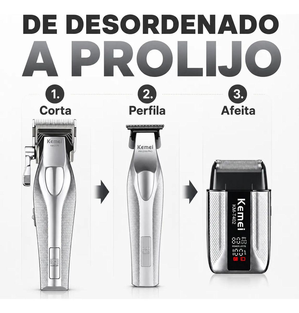 Máquina Cortar Pelo Kemei Kit Barbería 3 En 1 Hoja Dlc Km 4-5