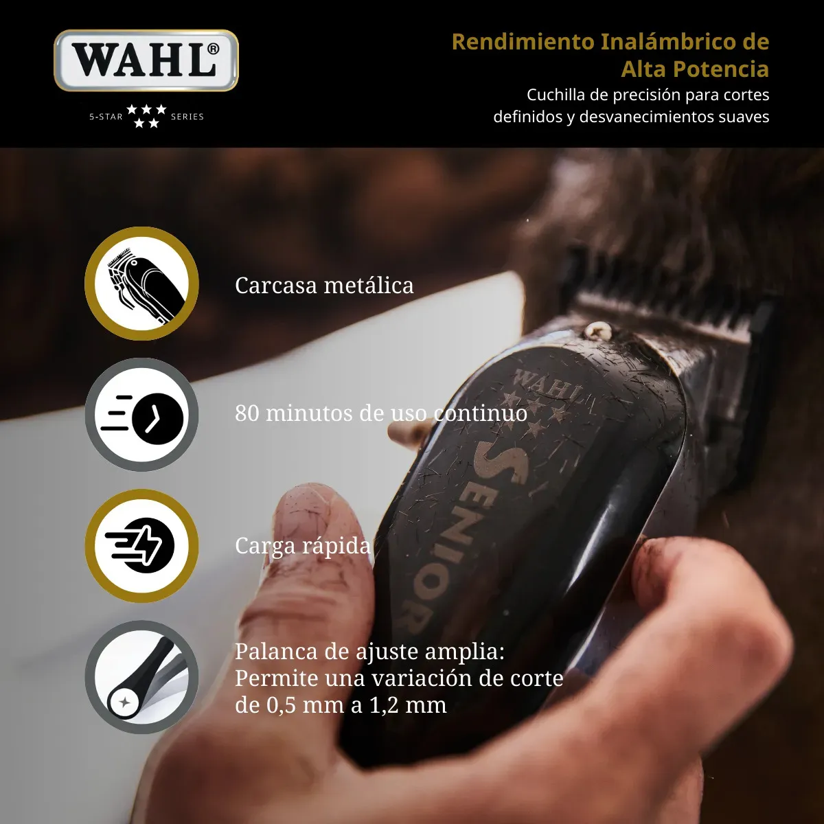 Cortadora de pelo Wahl Professional 5 Star Senior Cordless Inalámbrica 8504-358 negra-5