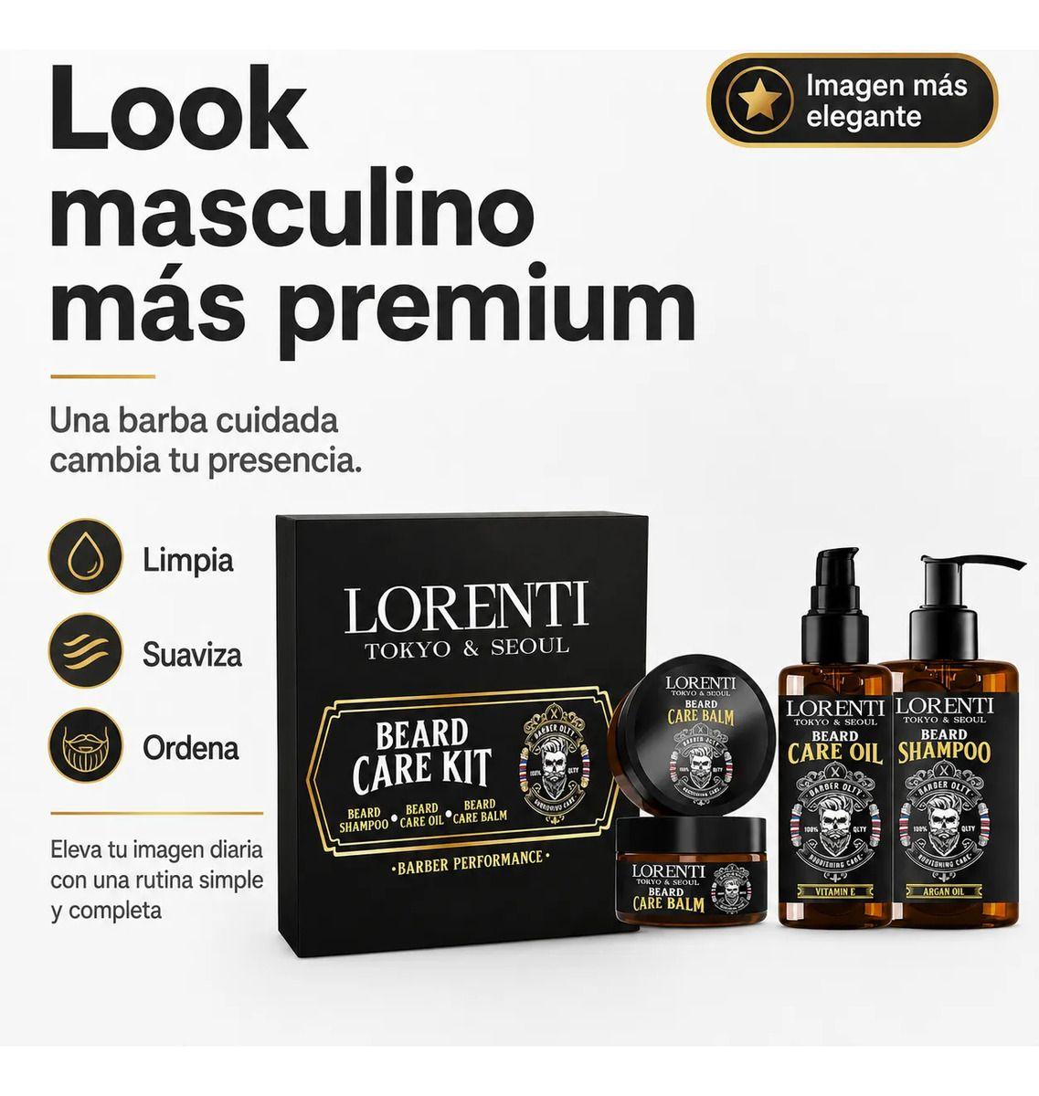 Kit Cuidado De Barba Hombre Shampoo Aceite Bálsamo Lorenti-3