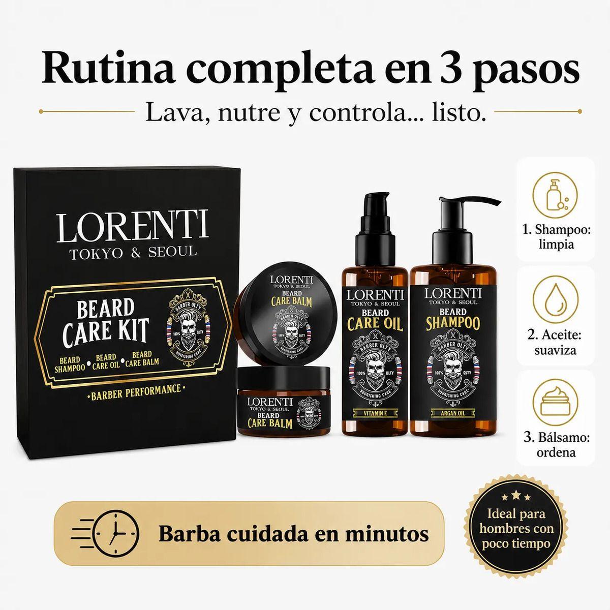 Kit Cuidado De Barba Hombre Shampoo Aceite Bálsamo Lorenti-4