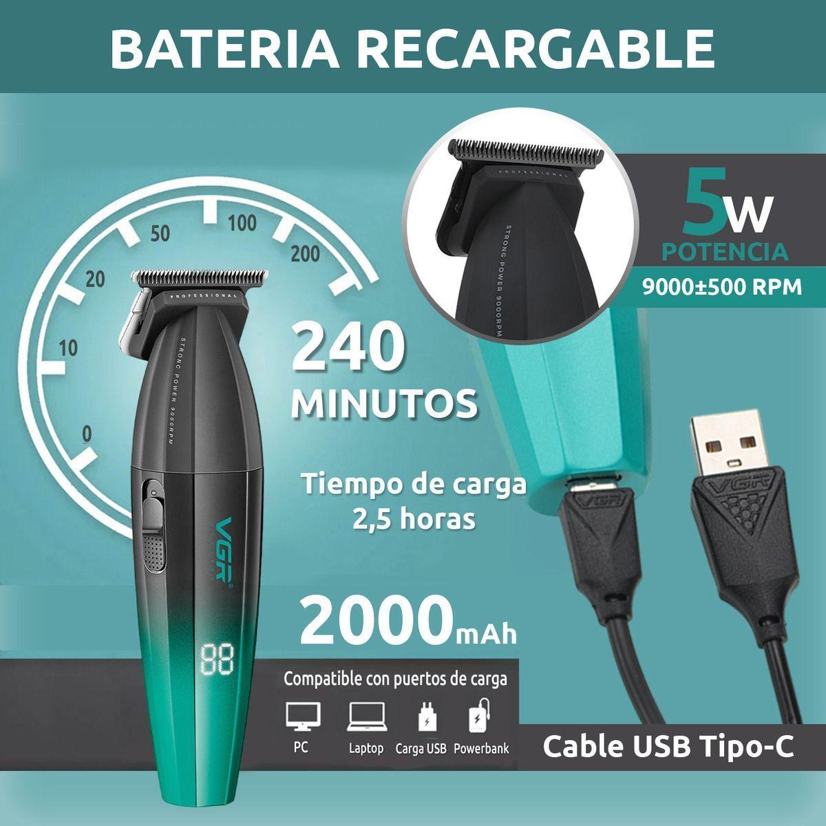 Recortadora Trimmer Turbo 9000 Rpm Vgr 906 Inalambrica Negro Y Verde-2