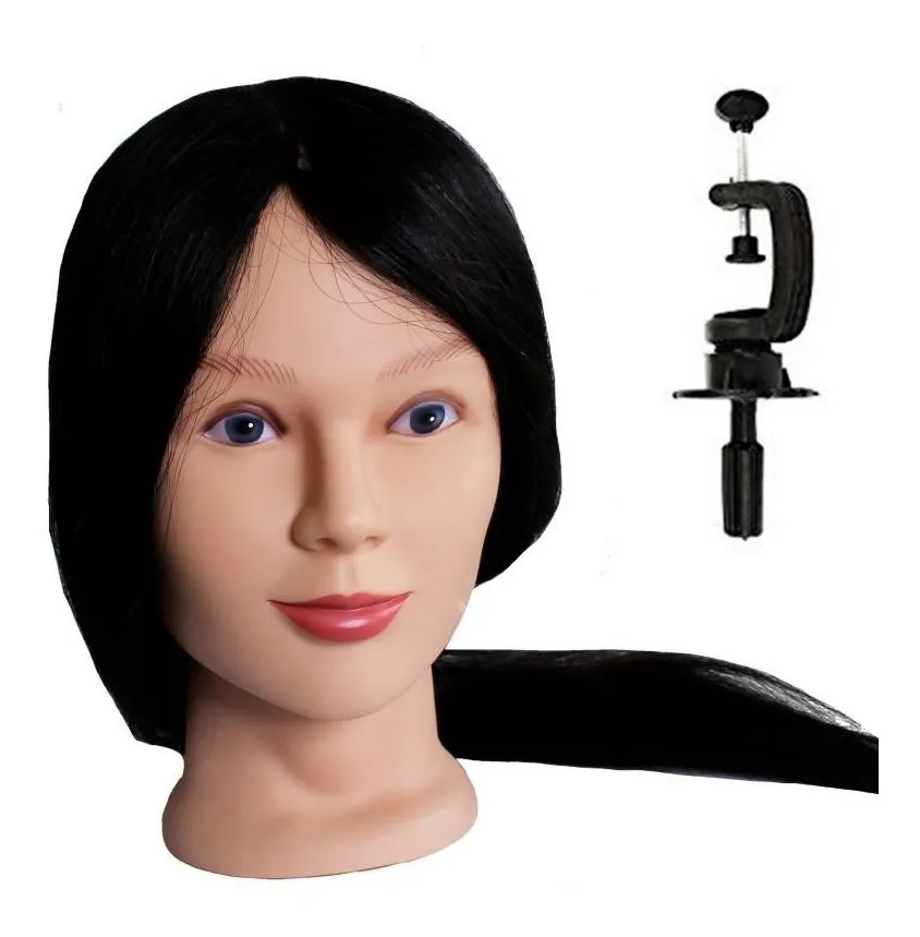 Cabeza De Peluqueria Tecnica Pelo 100% Natural Con Soporte-2