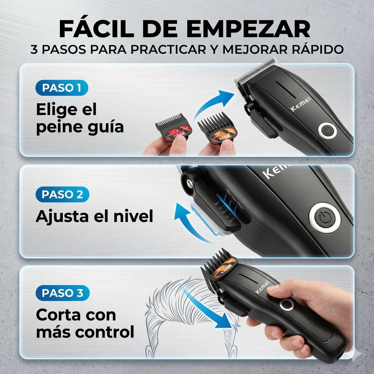 Maquina De Cortar Cabello Clipper Kemei 2286 Negro 8800 Rpm-3