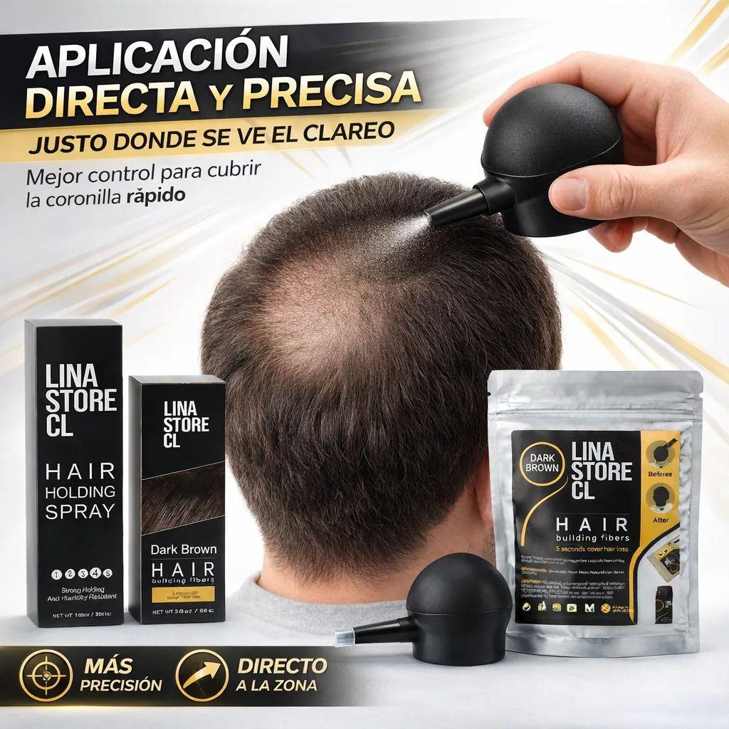 Kit Polvo Castaño Fibra Capilar + Bomba+fijador+ Sobre Carga-1