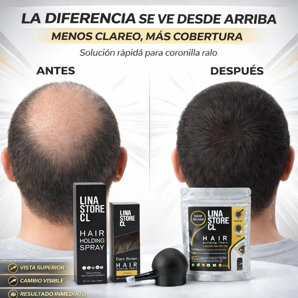 Kit Polvo Castaño Fibra Capilar + Bomba+fijador+ Sobre Carga-6