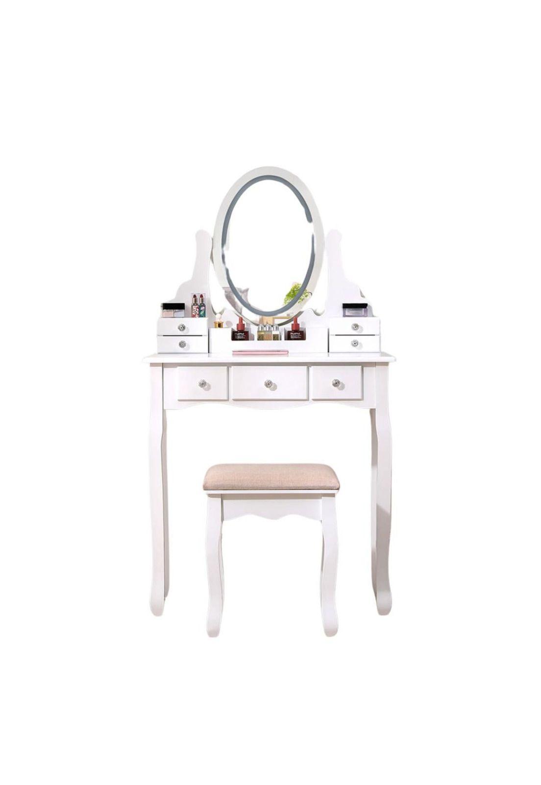 TOCADOR MAQUILLAJE MADERA BANCA + ESPEJO LUZ LED CATERINA-2