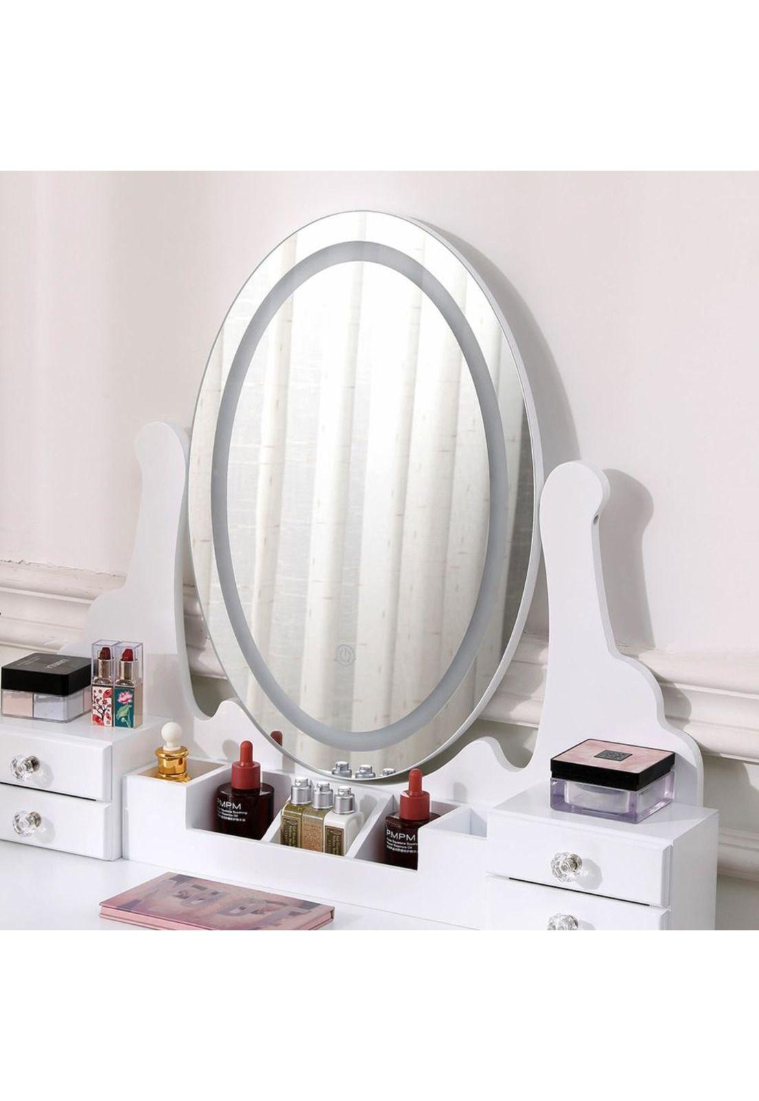 TOCADOR MAQUILLAJE MADERA BANCA + ESPEJO LUZ LED CATERINA-4