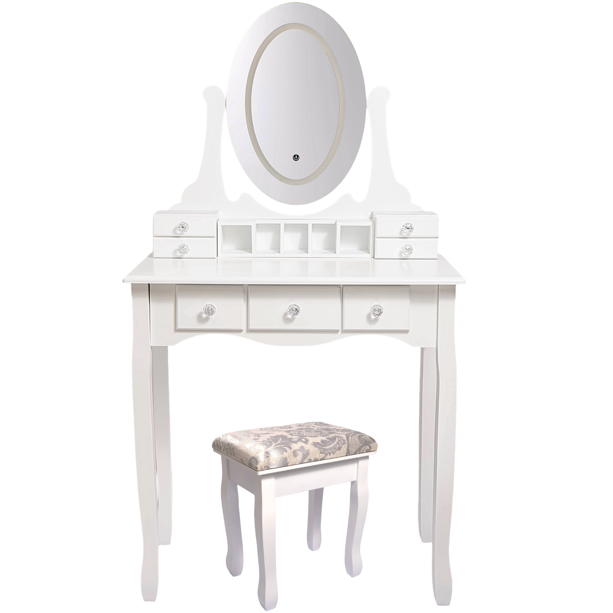 TOCADOR MAQUILLAJE MADERA BANCA + ESPEJO LUZ LED CATERINA-0