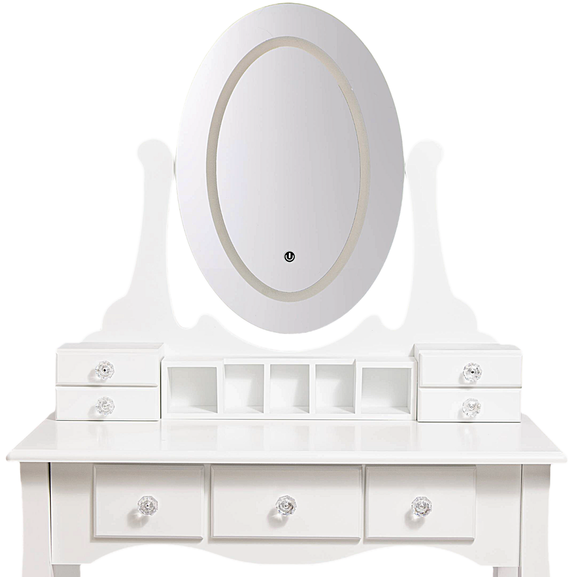 TOCADOR MAQUILLAJE MADERA BANCA + ESPEJO LUZ LED CATERINA-2
