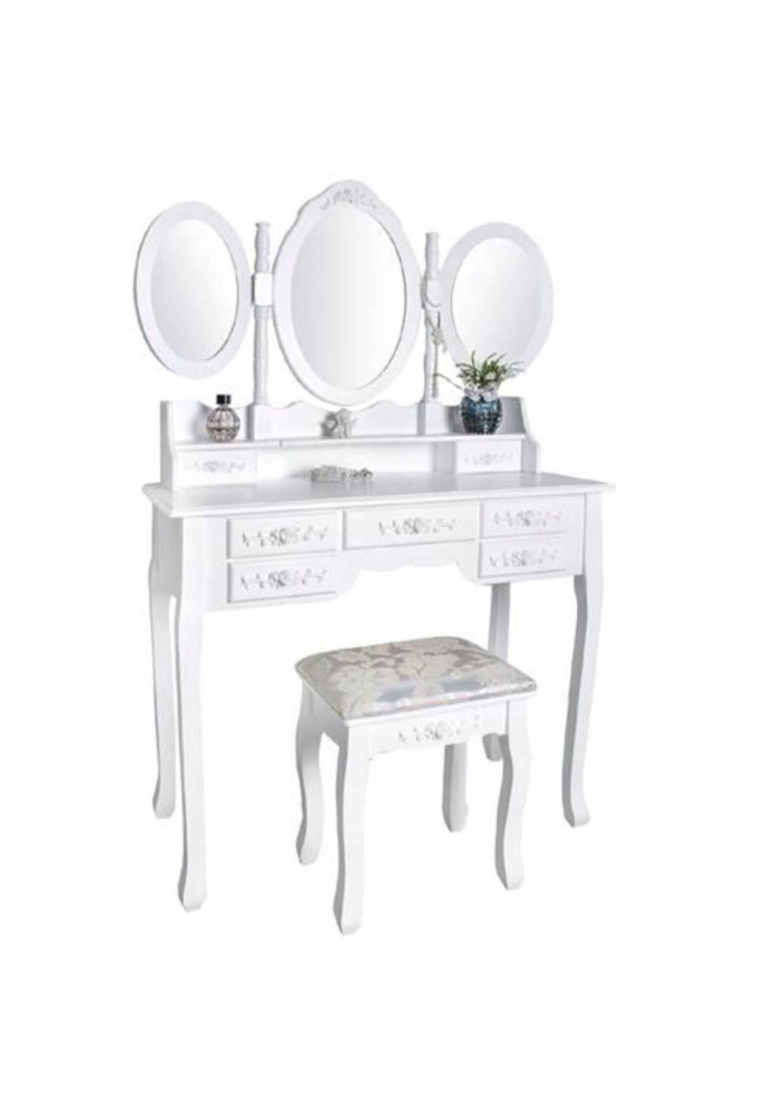 TOCADOR MAQUILLAJE MADERA BANCA + 3 ESPEJOS OVALADO DANIELLA-5