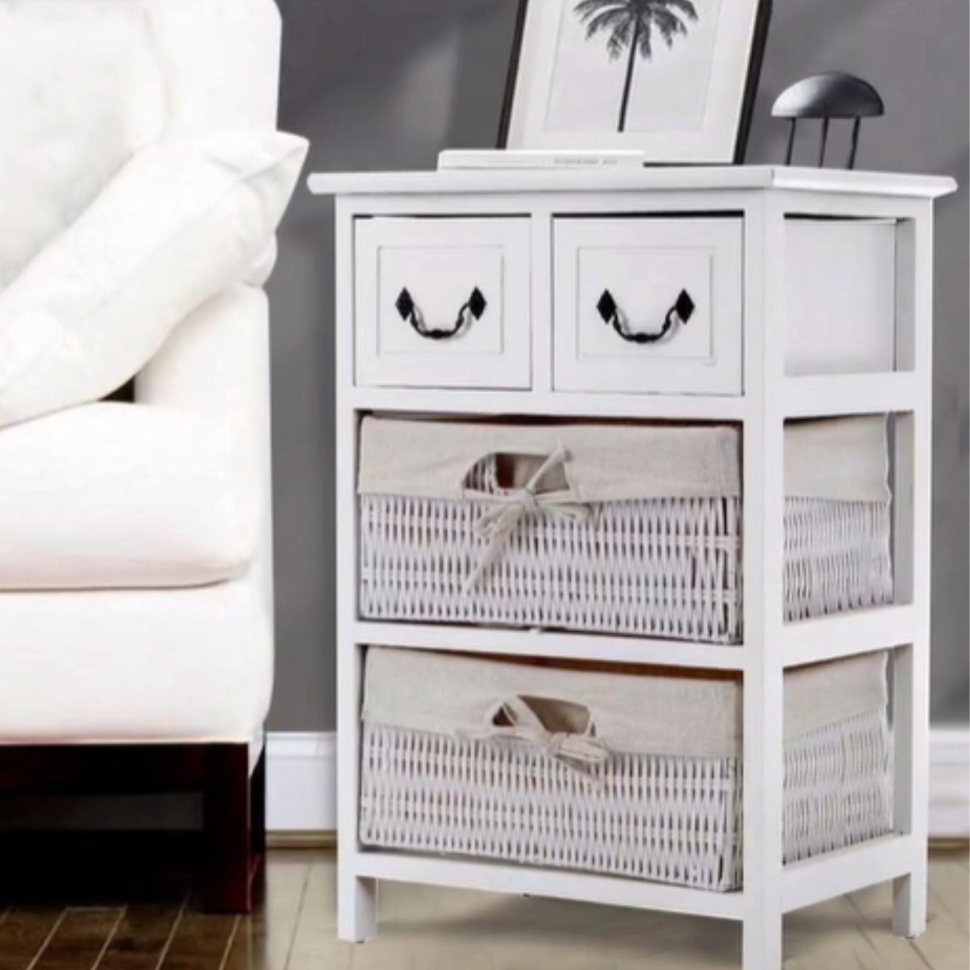 CAJONERA COMODA VIVANCO 4 CAJONES TELA BLANCO-2