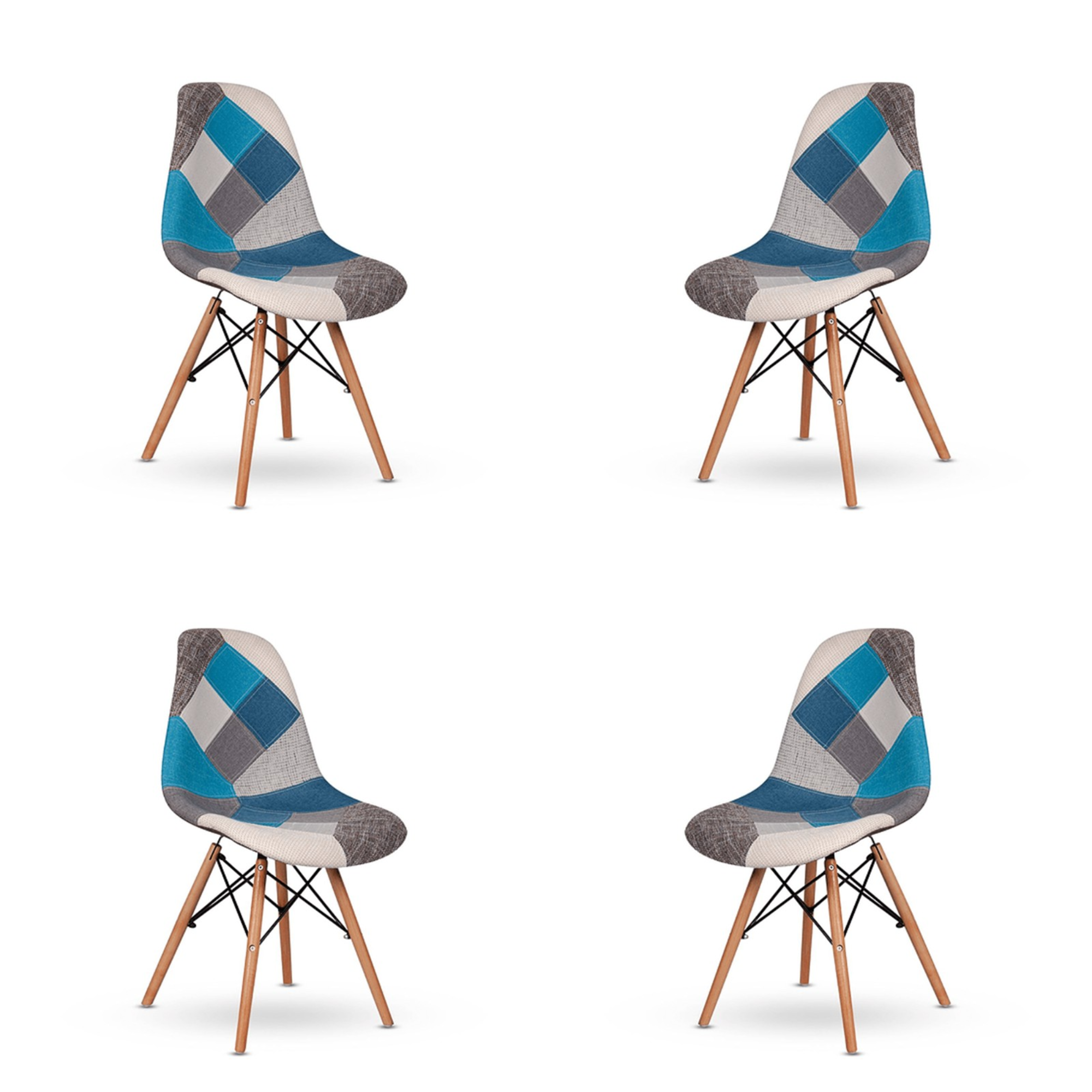 SET DE 2 SILLAS DE COMEDOR PATCHWORK CLASICA TURQUESA-6