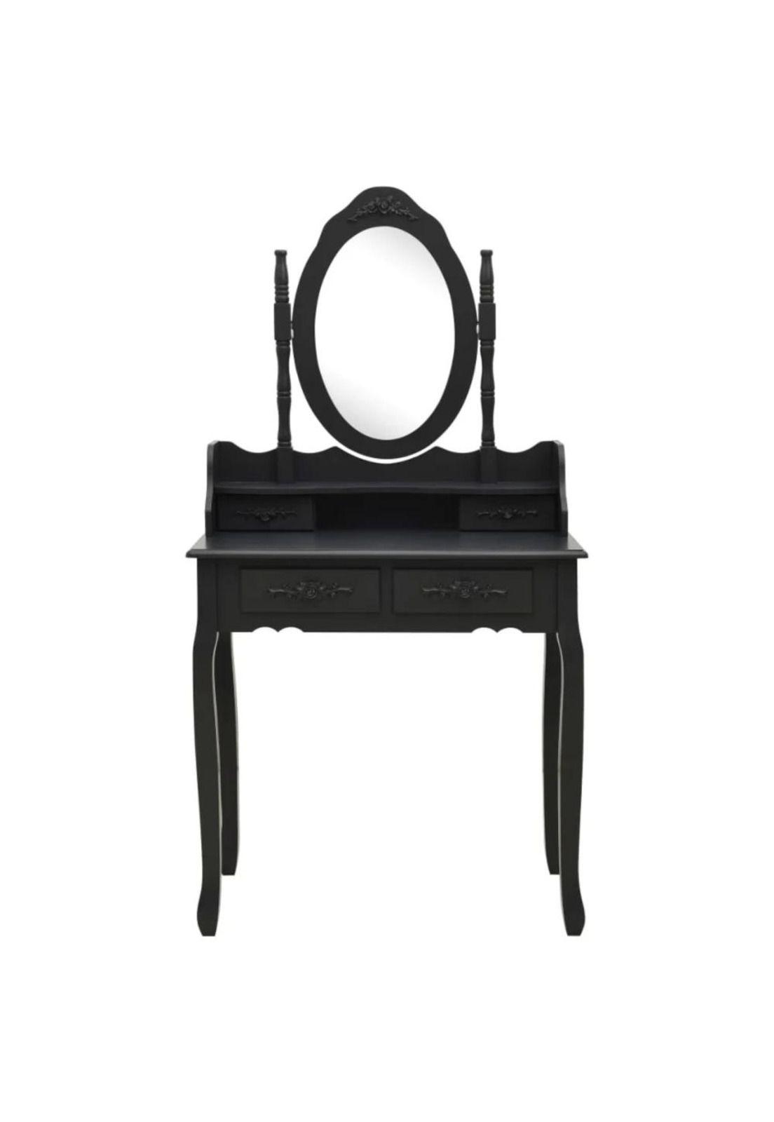 TOCADOR MAQUILLAJE MADERA NEGRO BANCA + ESPEJO VANESA-2