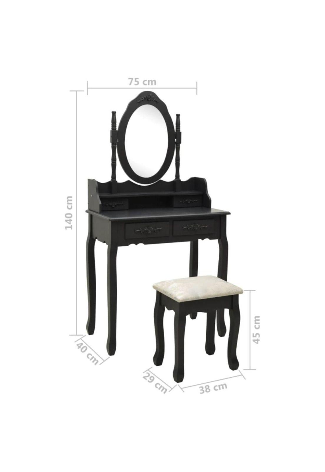 TOCADOR MAQUILLAJE MADERA NEGRO BANCA + ESPEJO VANESA-9