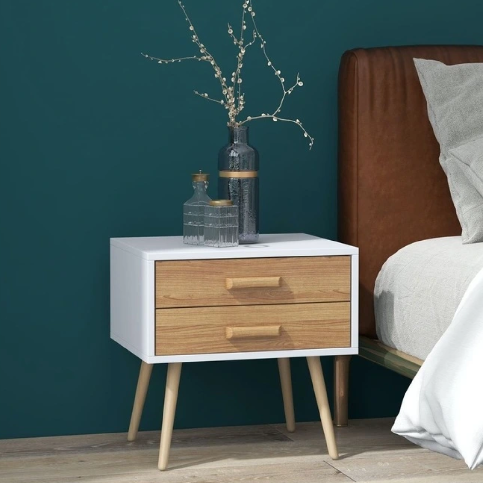 VELADOR DORMITORIO ALBA 2 CAJONES BLANCO MADERA-2