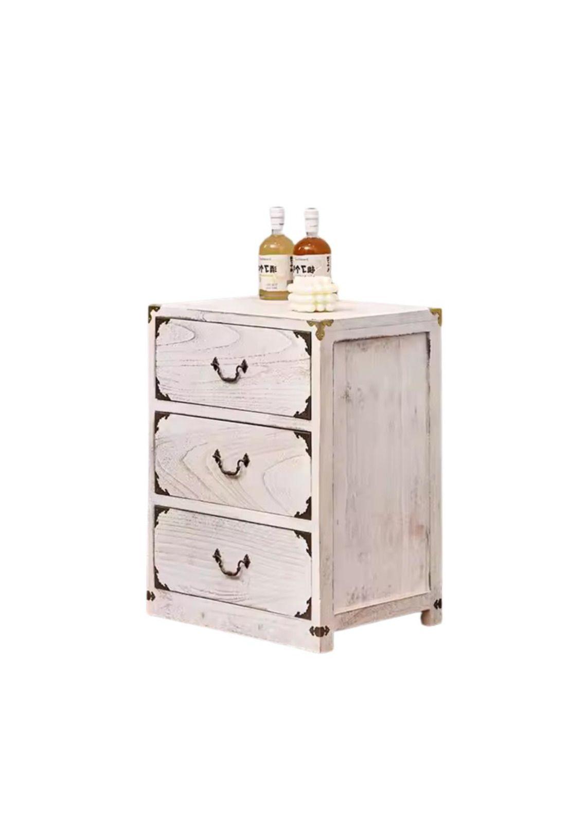 VELADOR DORMITORIO LUPE 3 CAJONES BLANCO RUSTICO-2