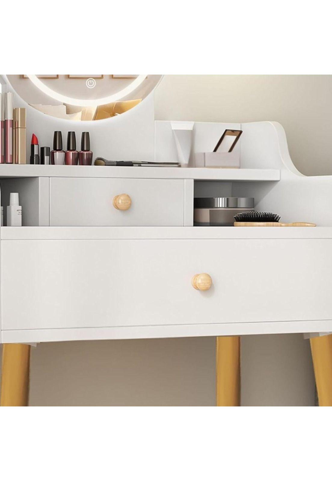 TOCADOR MAQUILLAJE MADERA BLANCO + ESPEJO LUZ LED DEMI COMPACT-3