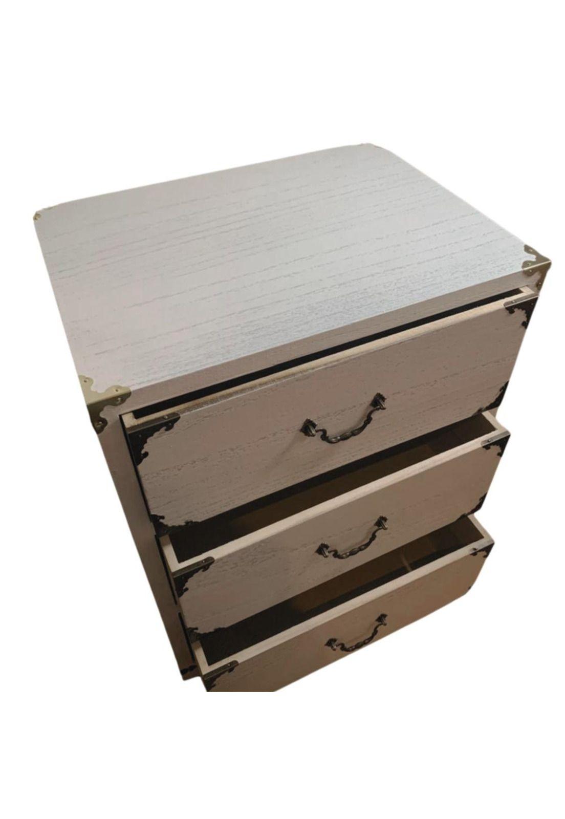 SET VELADOR DORMITORIO LUPE 3 CAJONES BLANCO RUSTICO-2