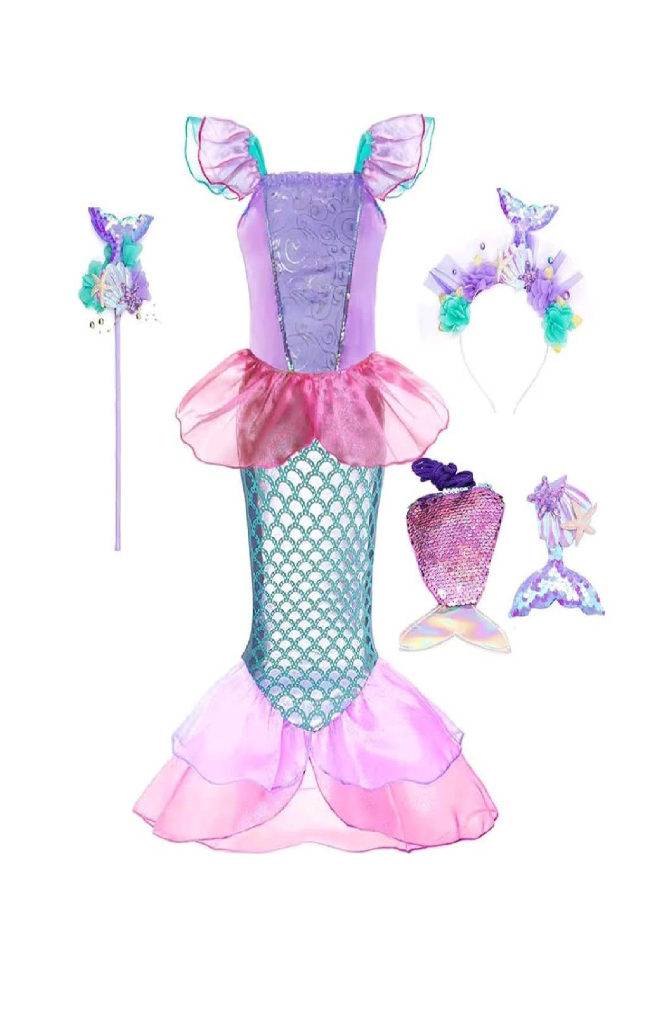 Set disfraz vestido y accesorios de sirena para niña 4 años-0