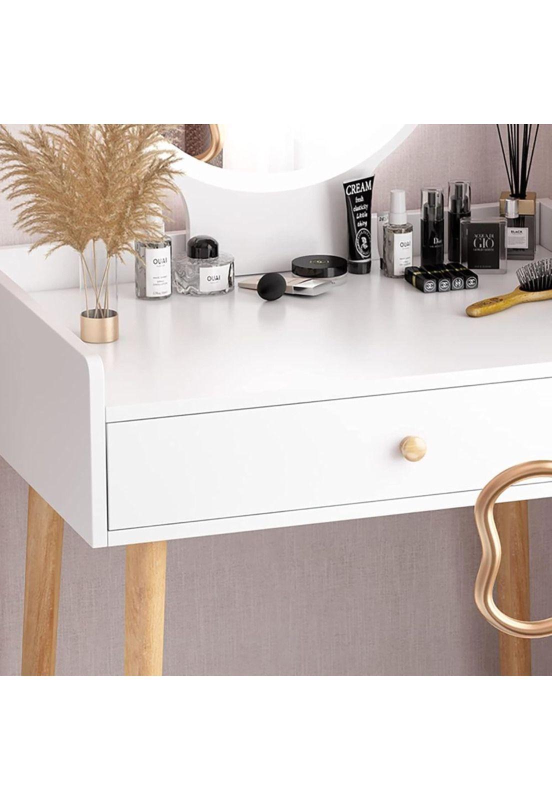TOCADOR MAQUILLAJE MADERA BLANCO + ESPEJO LUZ LED COMPACT-5
