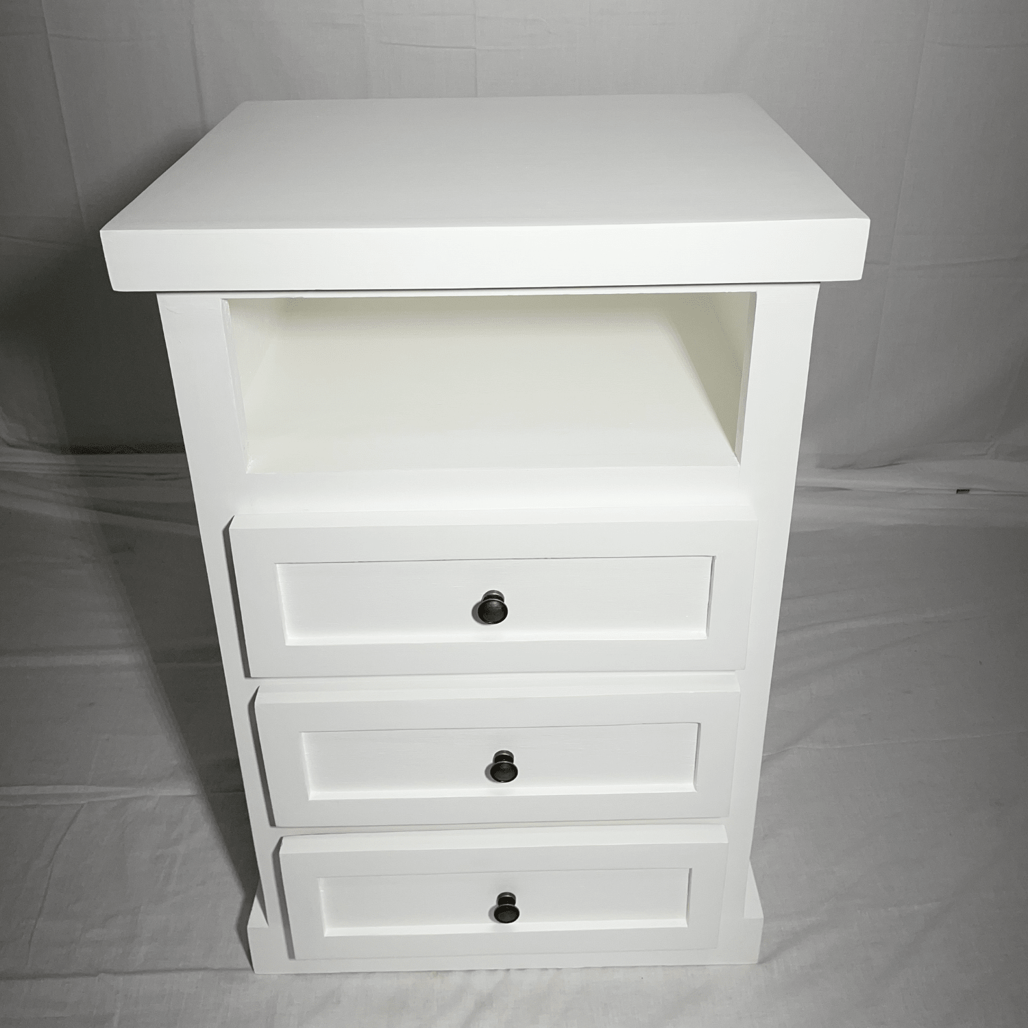 SET VELADORES DORMITORIO LIBRERO FERRARA 3 CAJONES BLANCO RUSTICO-5