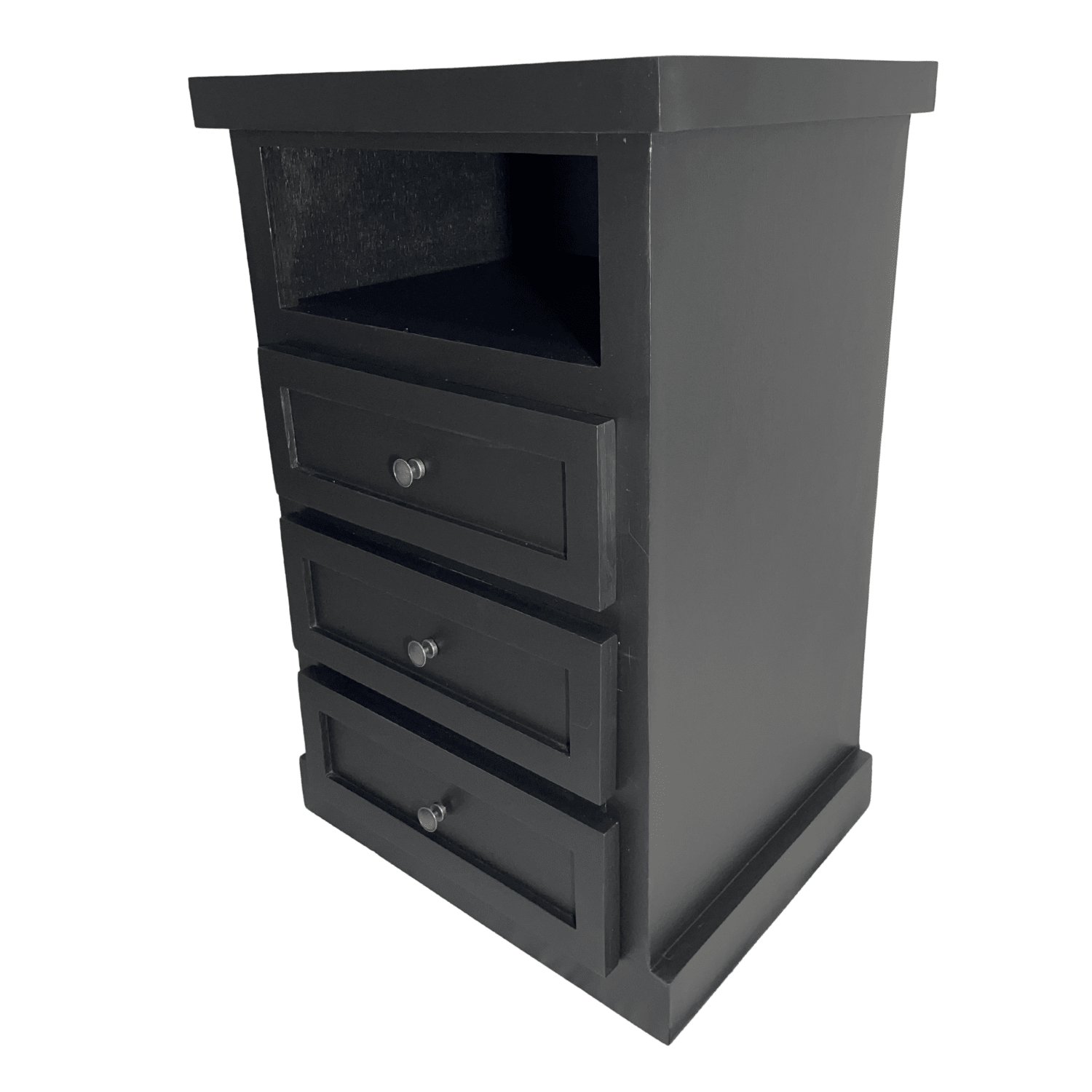 SET VELADORES DORMITORIO LIBRERO FERRARA 3 CAJONES NEGRO RUSTICO-2