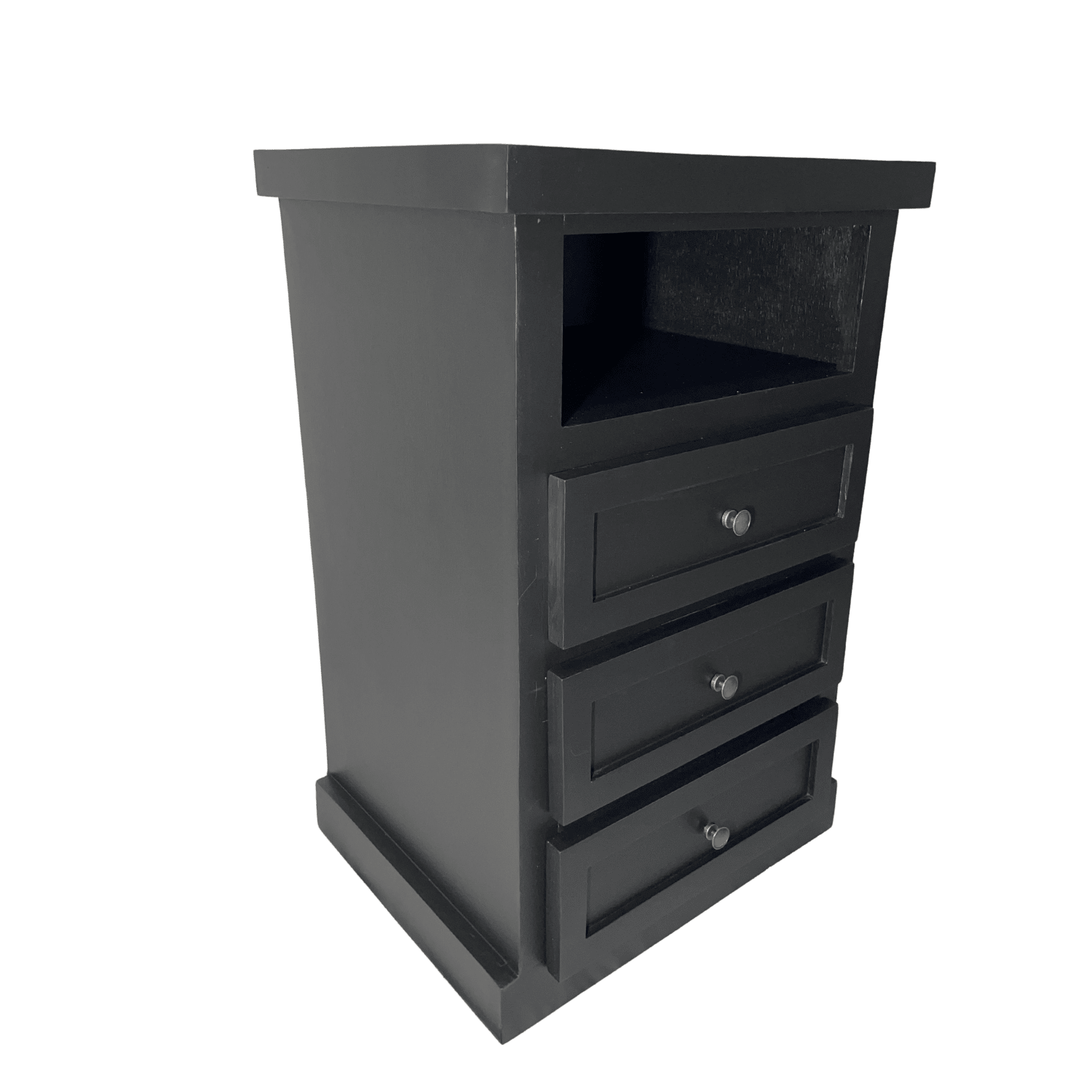 SET VELADORES DORMITORIO LIBRERO FERRARA 3 CAJONES NEGRO RUSTICO-3