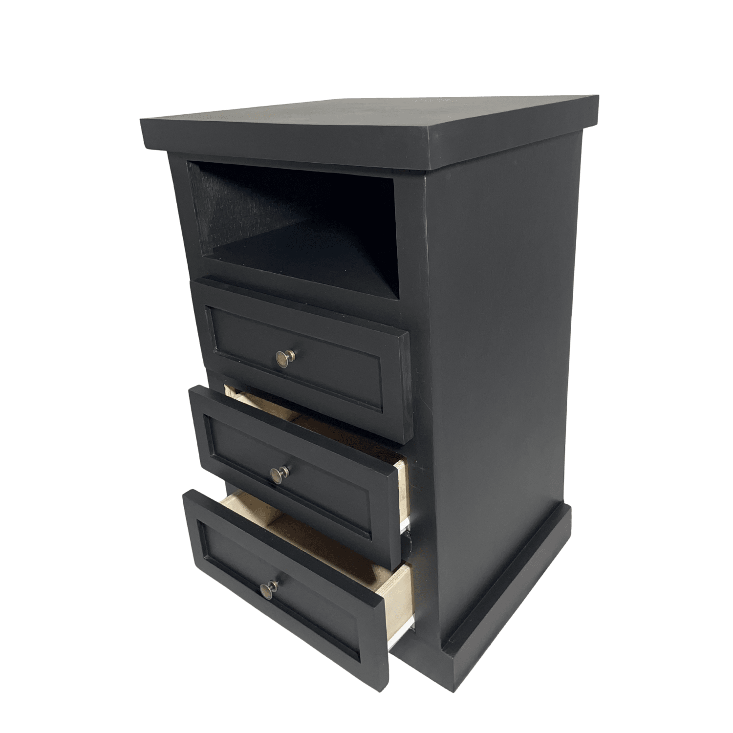 SET VELADORES DORMITORIO LIBRERO FERRARA 3 CAJONES NEGRO RUSTICO-4