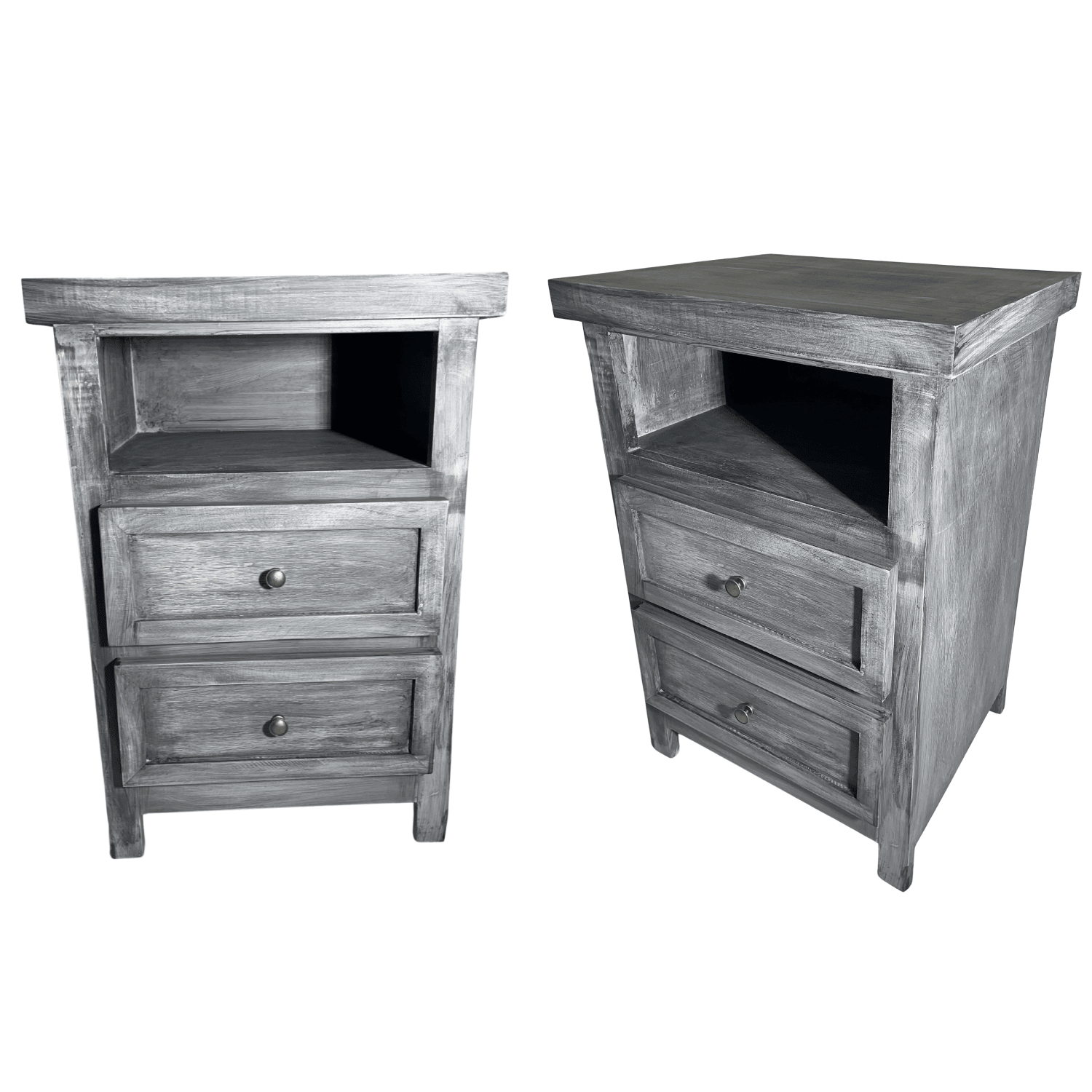 SET VELADORES DORMITORIO LIBRERO VICENZA 2 CAJONES GRIS RUSTICO-0