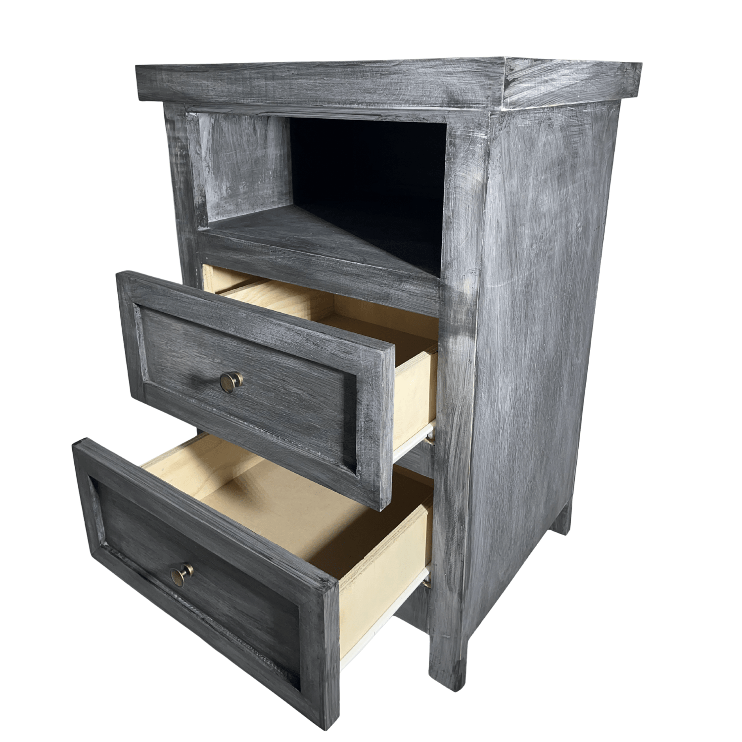 SET VELADORES DORMITORIO LIBRERO VICENZA 2 CAJONES GRIS RUSTICO-5