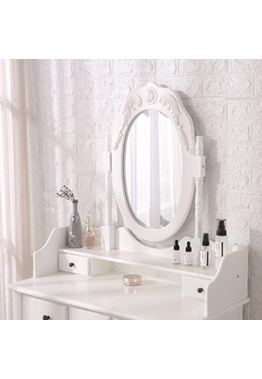 TOCADOR MAQUILLAJE MADERA BLANCO 5C BANCA + ESPEJO VICTORIA-5