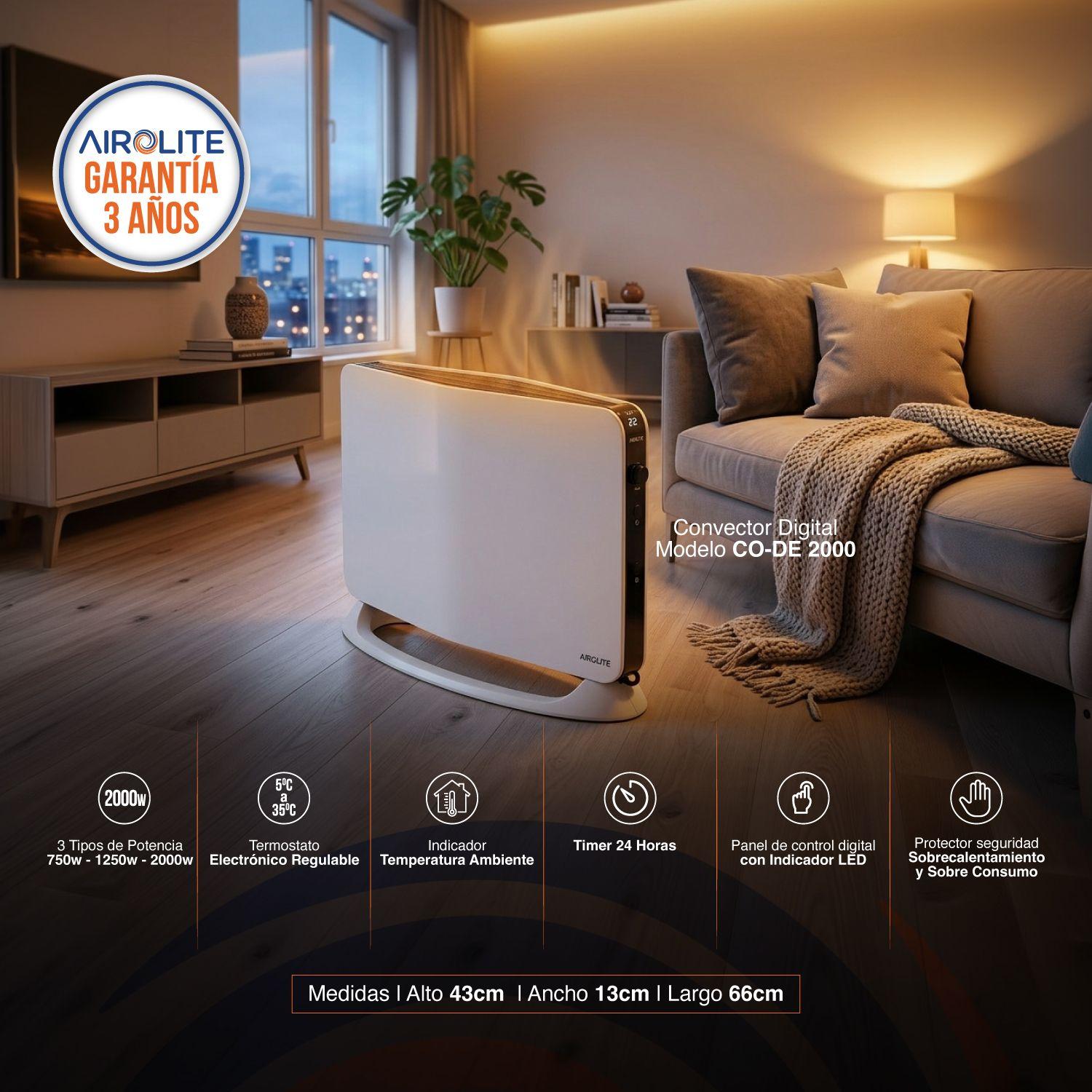 Convector Airolite CO-DE2000 Termostato Timer 24H Blanco-1