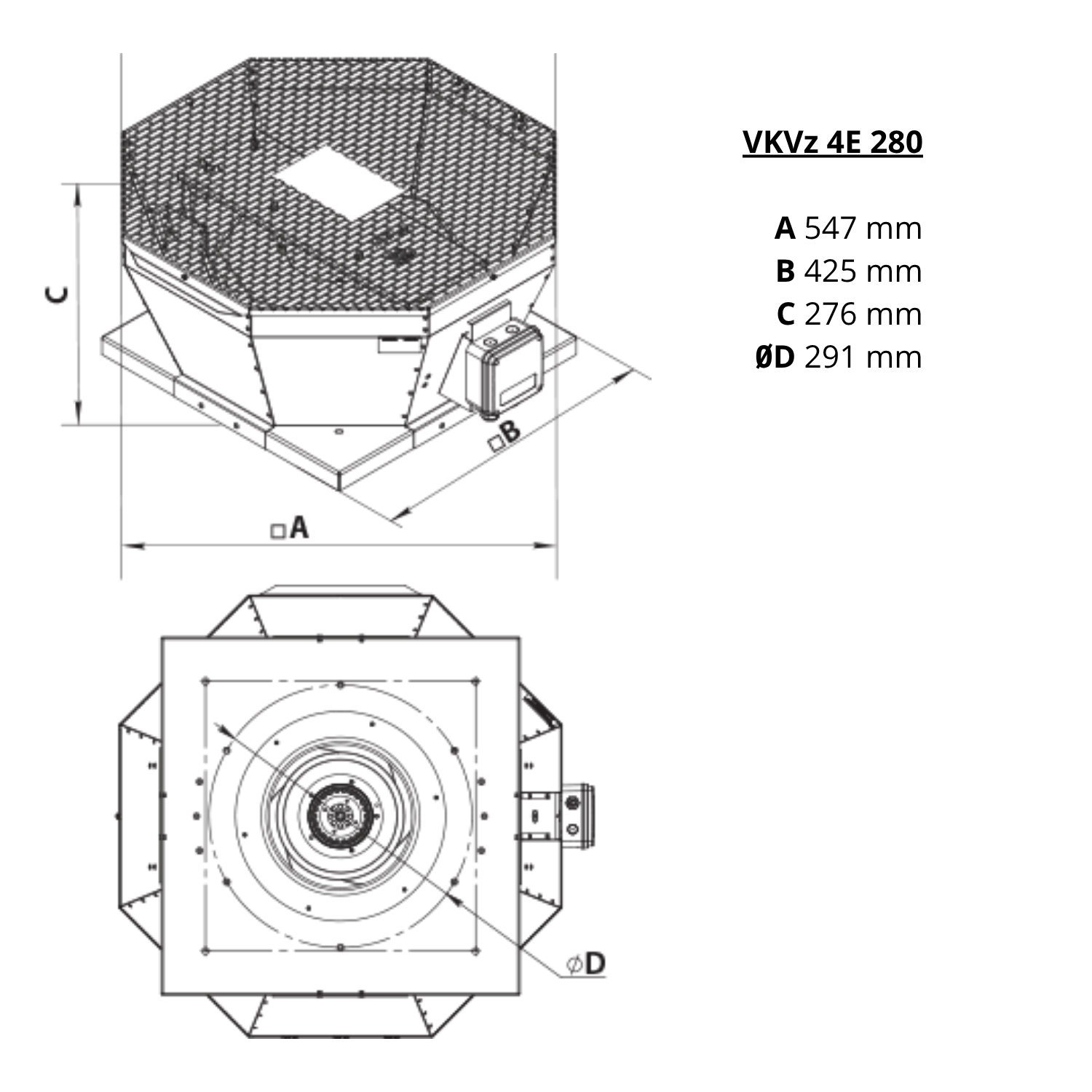 VENT. CENTR. TEJADO AIROLITE VKVz 4E 280-2