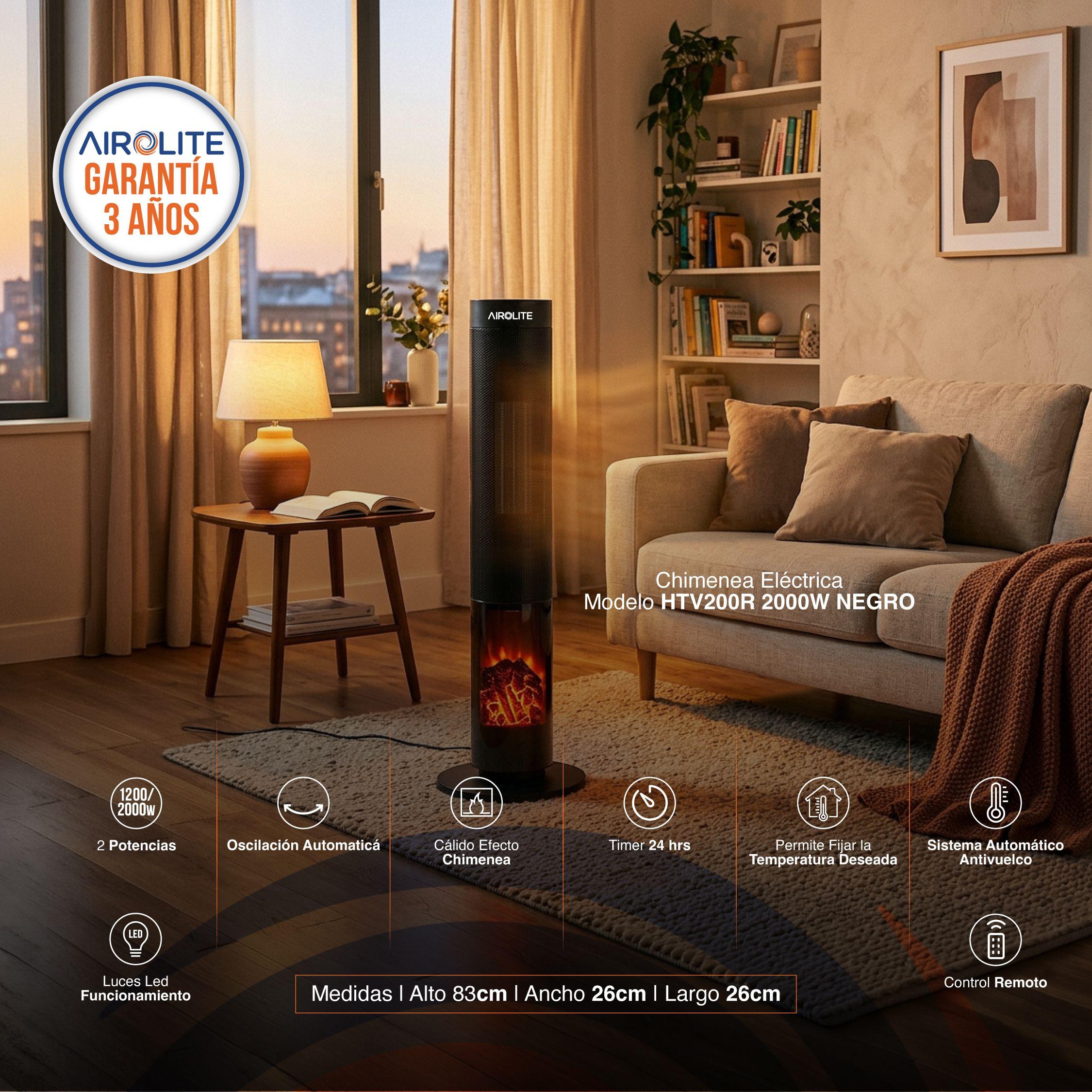 Chimenea Eléctrica Airolite HTV200R 2000W Negro-1