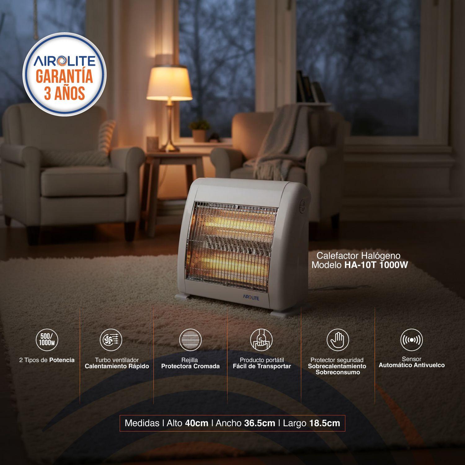 Calefactor Halógeno Airolite HA-10T 1000W 2 niveles Blanco-1