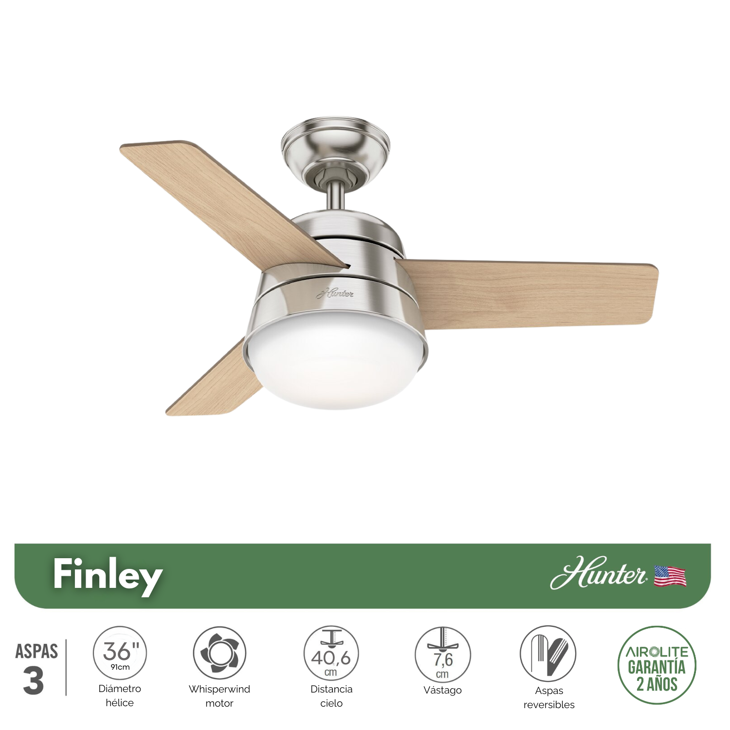 Pack 2 Ventilador Techo Hunter Finley 36 Silencioso-1
