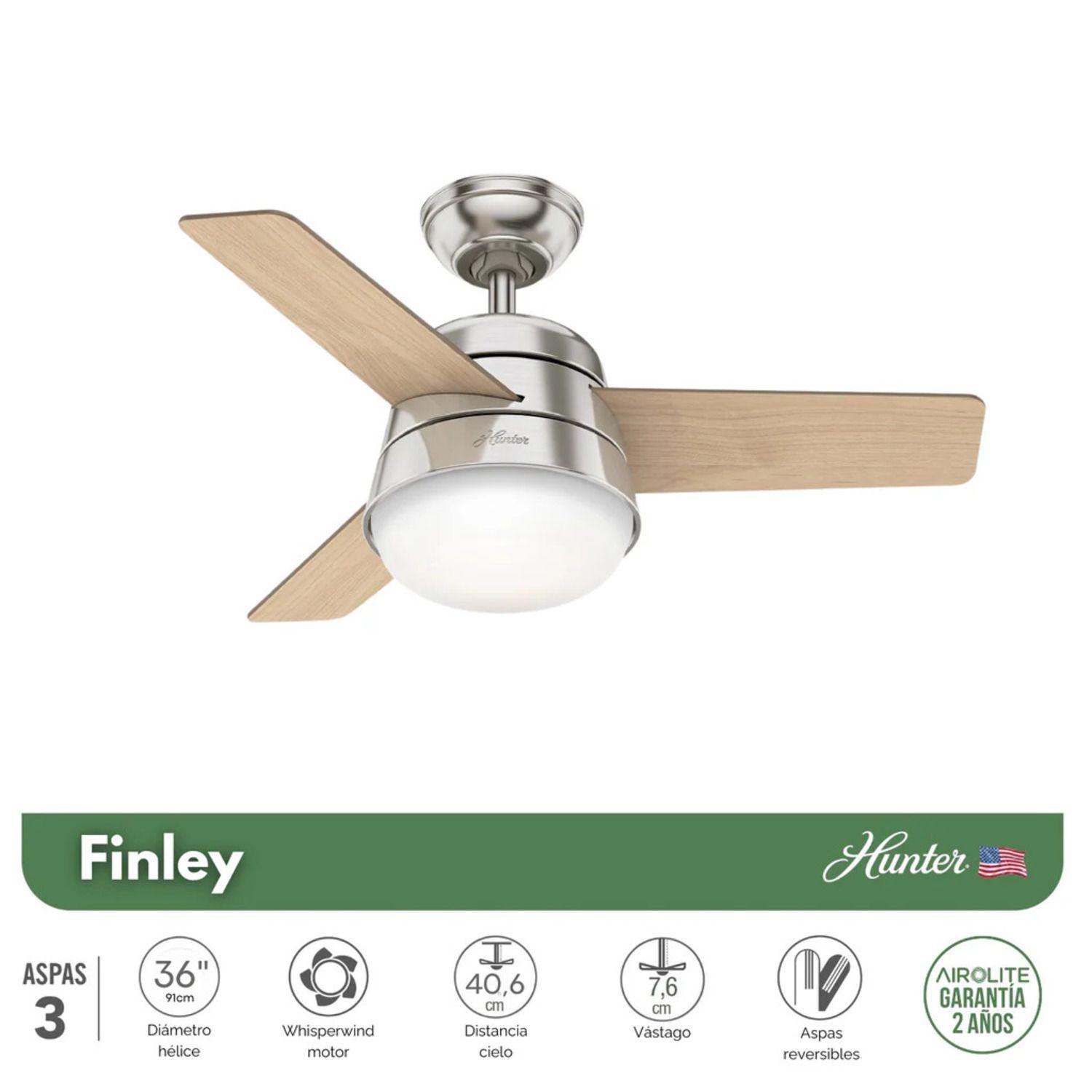 Pack 2 Ventilador Techo Hunter Finley 36 Silencioso Niquel-1